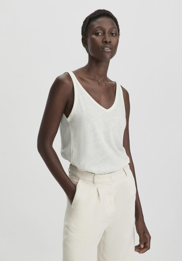 hessnatur Damen Jersey Top Regular aus Leinen und Bio-Baumwolle - weiß - Größe 42