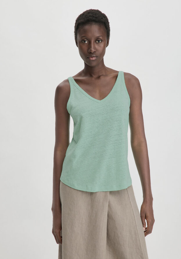 hessnatur Damen Jersey Top Regular aus Leinen und Bio-Baumwolle - grün - Größe 34