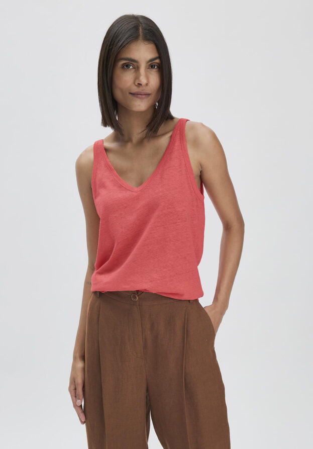 hessnatur Damen Jersey Top Regular aus Leinen und Bio-Baumwolle - rot - Größe 44