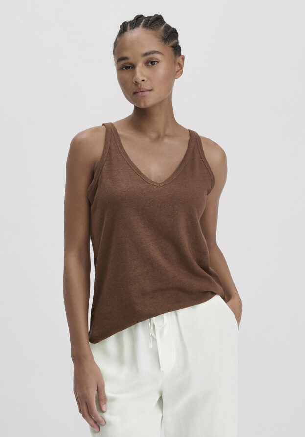 hessnatur Damen Jersey Top Regular aus Leinen und Bio-Baumwolle - braun - Größe 40