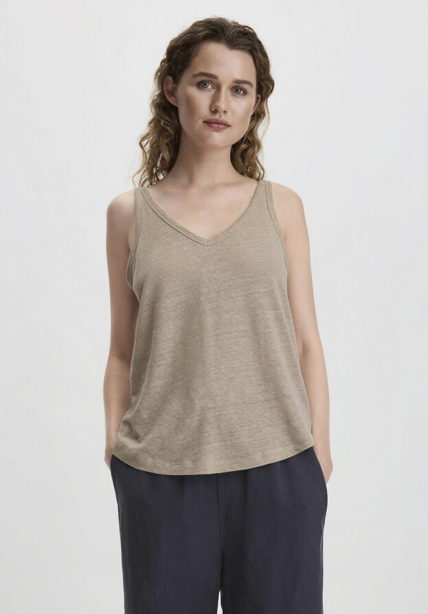 hessnatur Damen Jersey Top Regular aus Leinen und Bio-Baumwolle - beige - Größe 36
