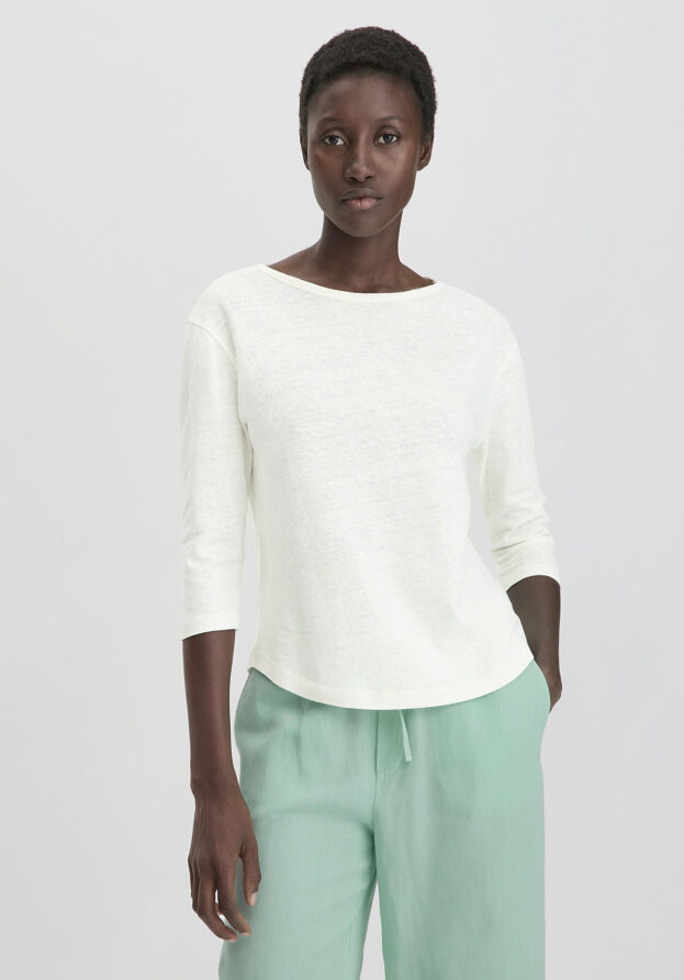 hessnatur Damen Longsleeve Relaxed aus Leinen mit reiner Bio-Baumwolle - weiß - Größe 34