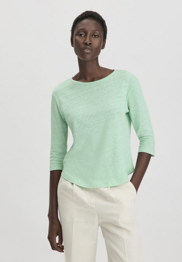 hessnatur Damen Longsleeve Relaxed aus Leinen mit reiner Bio-Baumwolle - grün - Größe 44