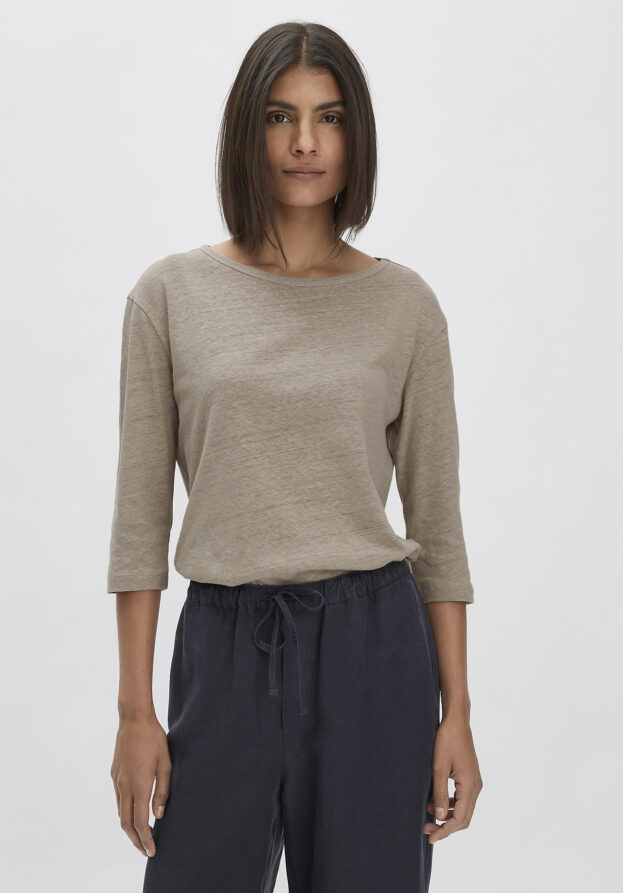 hessnatur Damen Longsleeve Relaxed aus Leinen mit reiner Bio-Baumwolle - beige - Größe 40
