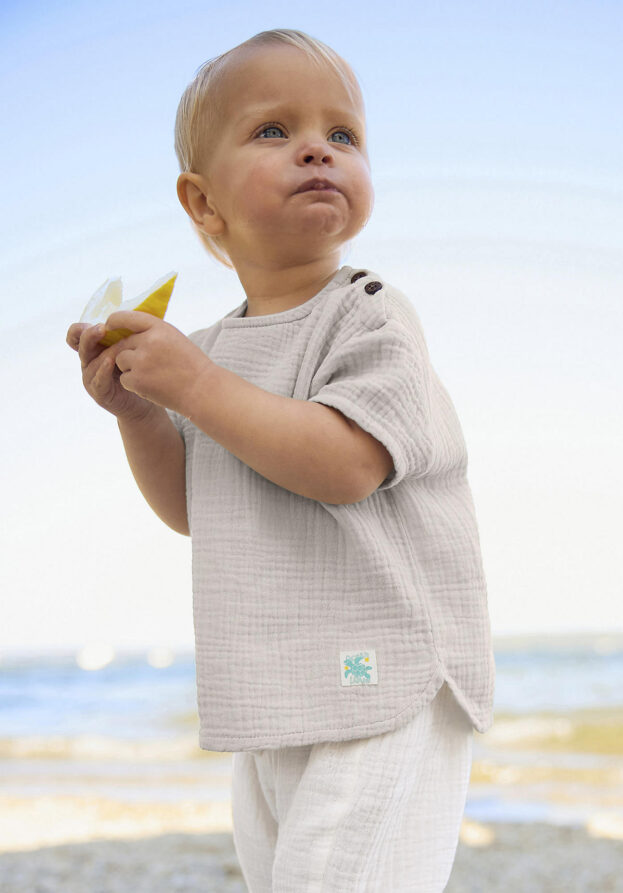 hessnatur Baby Musselin Shirt Regular aus Bio-Baumwolle - beige - Größe 98/104