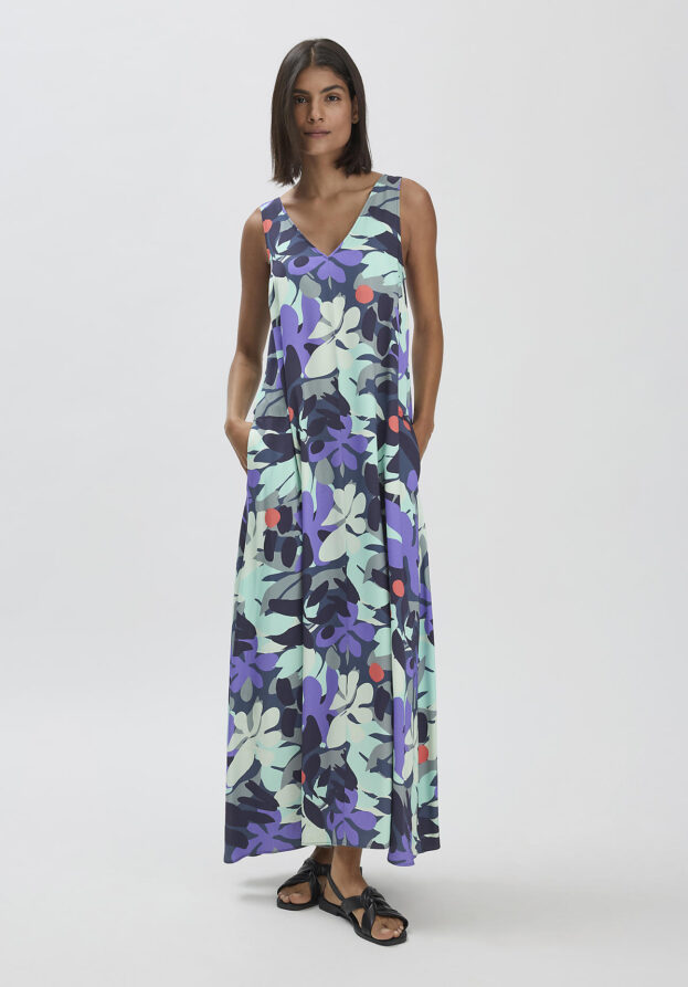 hessnatur Damen Print Kleid Maxi Regular aus LENZING™ ECOVERO™ - grün - Größe 40