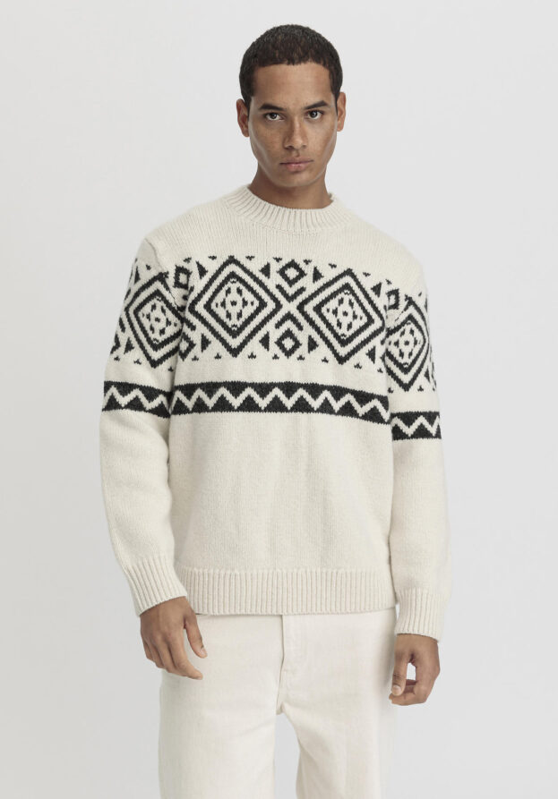 hessnatur Herren Pullover Jacquard aus Schurwolle - natur - Größe 48