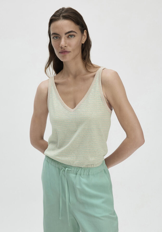 hessnatur Damen Streifen Jersey Top Regular aus Leinen und Bio-Baumwolle - beige - Größe 38