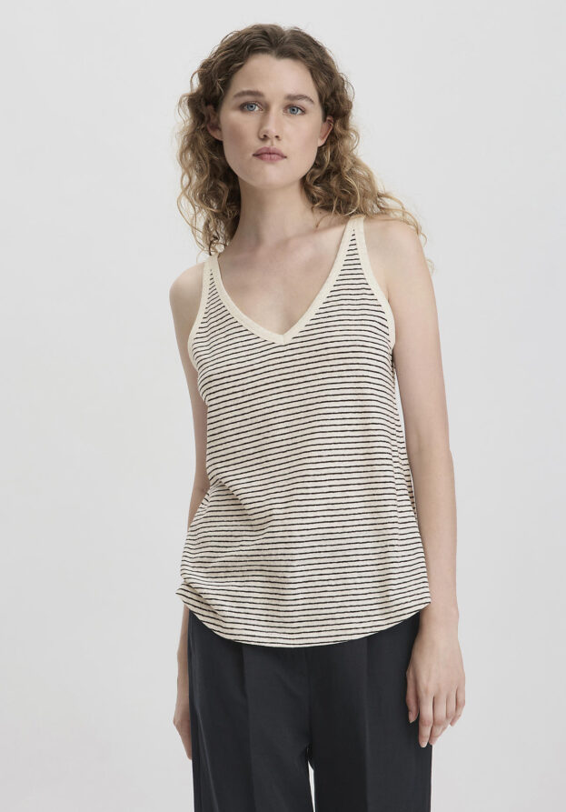 hessnatur Damen Streifen Jersey Top Regular aus Leinen und Bio-Baumwolle - weiß - Größe 40