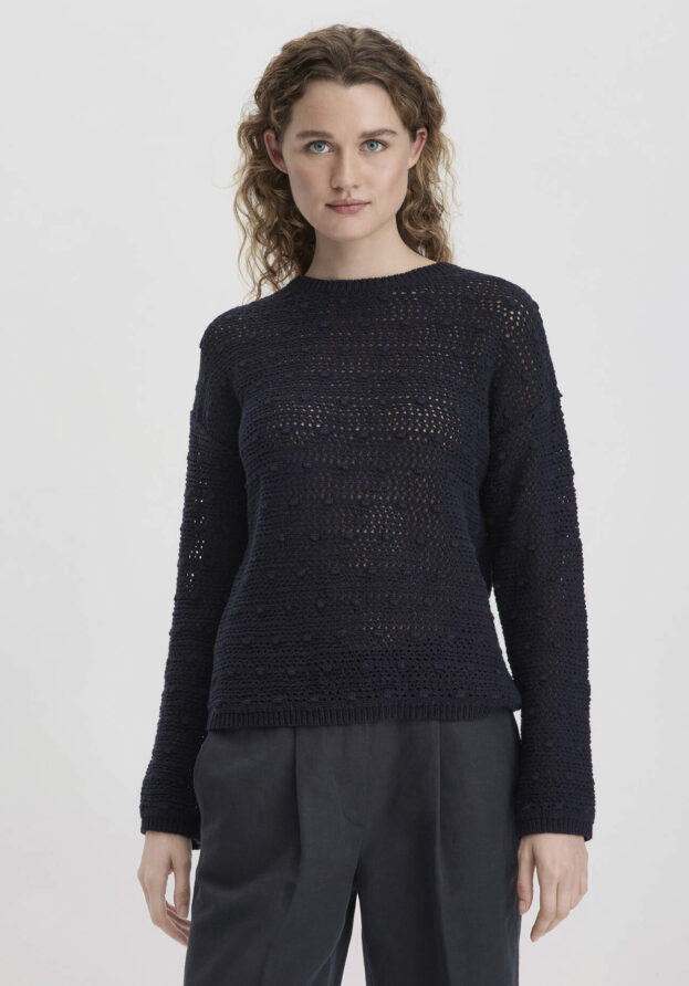 hessnatur Damen Ajour Strick Pullover Relaxed aus Bio-Baumwolle - schwarz - Größe M