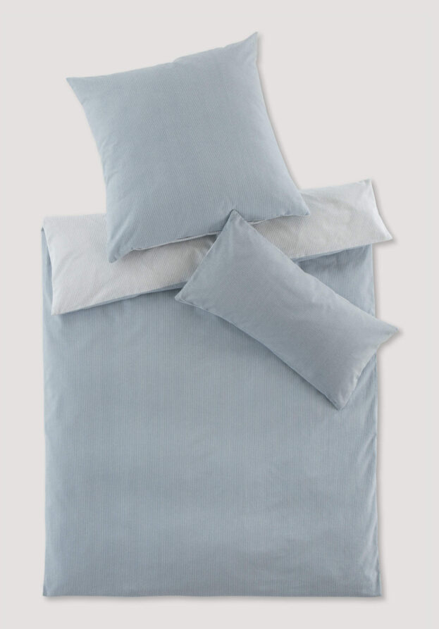 hessnatur Biber Wendebettwäsche-Set Streifen aus Bio-Baumwolle - blau - Größe 155x220 / 80x80 cm