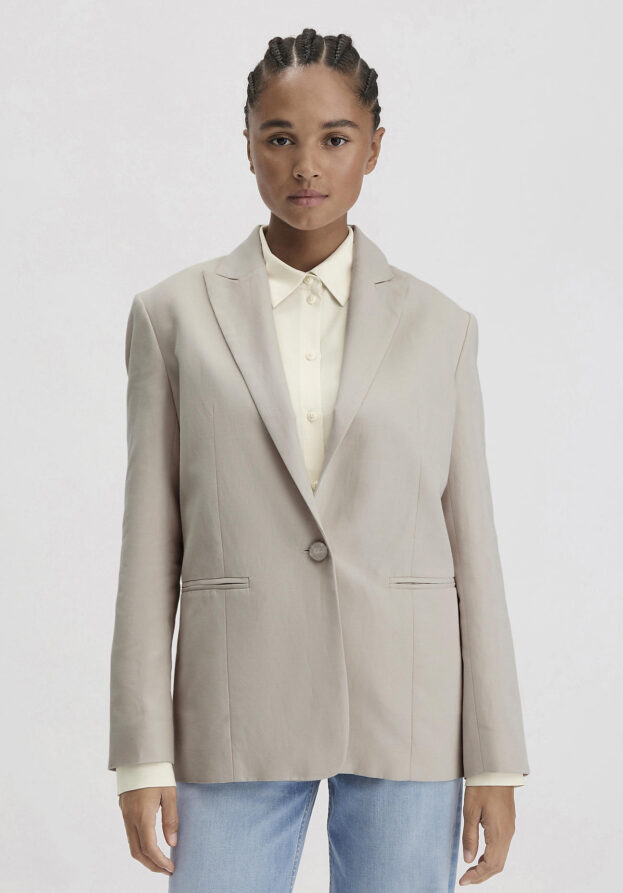 hessnatur Damen Blazer Relaxed aus Bio-Baumwolle mit Leinen - beige - Größe 36