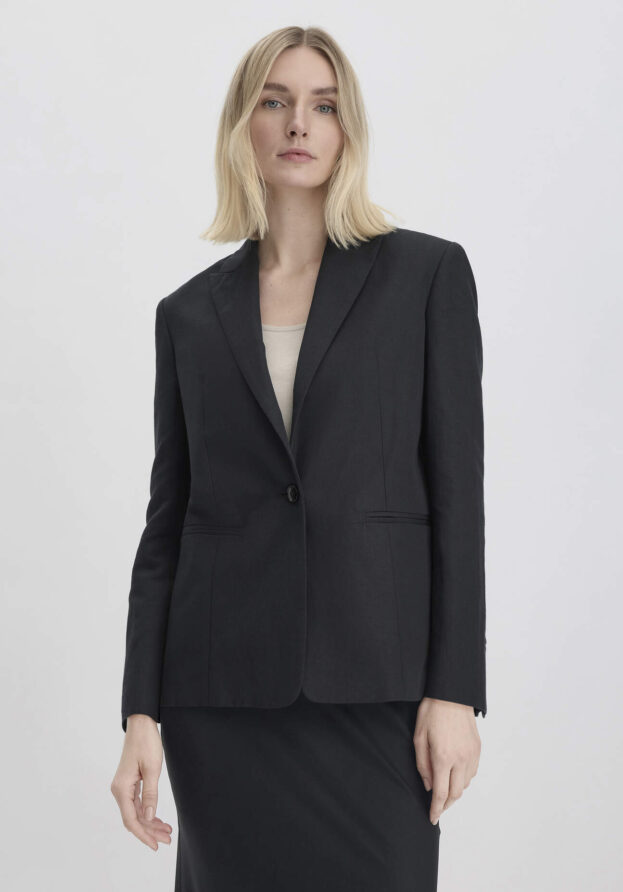 hessnatur Damen Blazer Relaxed aus Bio-Baumwolle mit Leinen - schwarz - Größe 38