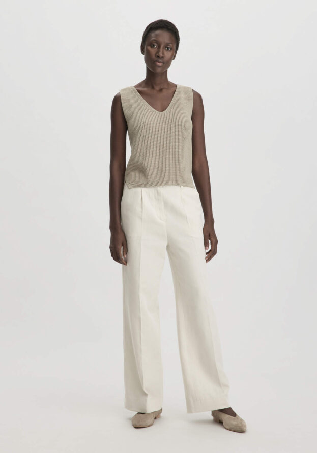 hessnatur Damen Bundfalten Hose Wide Leg Relaxed aus Bio-Baumwolle mit Leinen - beige - Größe 46