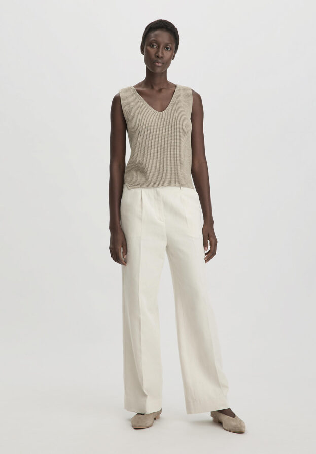 hessnatur Damen Bundfalten Hose Wide Leg Relaxed aus Bio-Baumwolle mit Leinen - beige - Größe 38