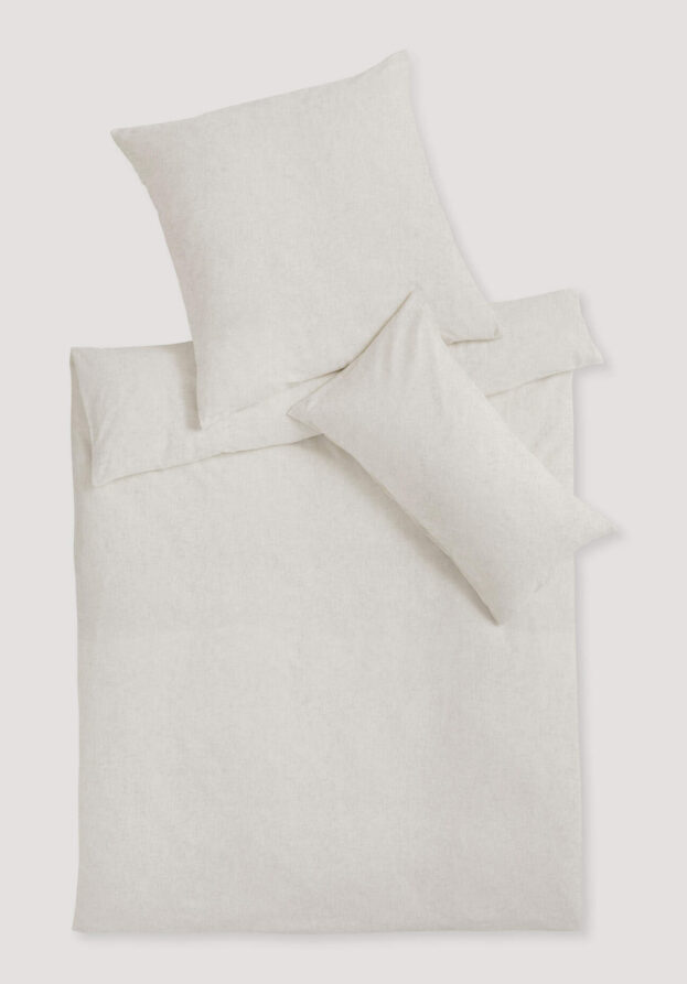 hessnatur Chambray Bettwäsche-Set aus Bio-Baumwolle mit Leinen - weiß - Größe 155x220 / 40x80 cm