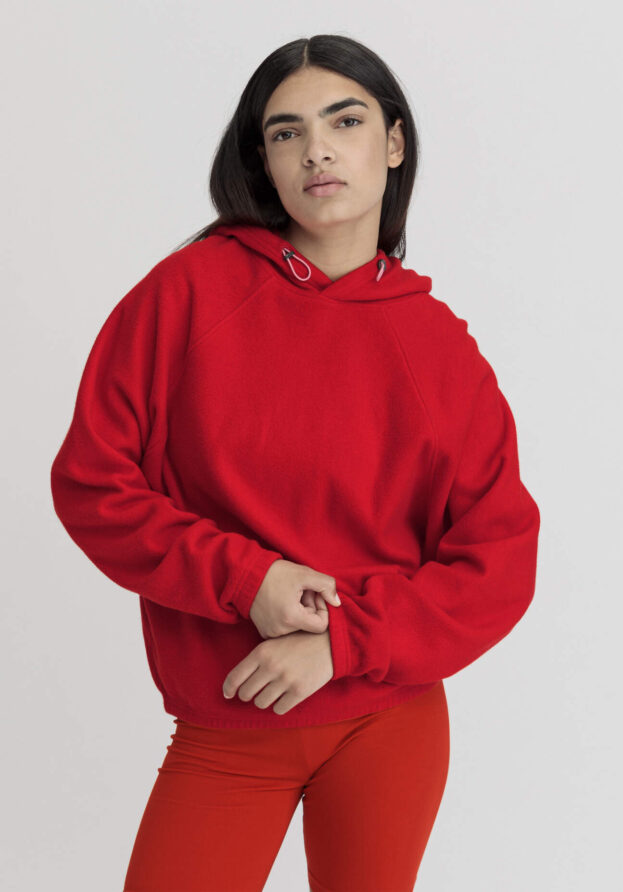 hessnatur Loungewear Fleece Hoodie Oversized ACTIVE COMFORT aus Bio-Baumwolle - rot - Größe M