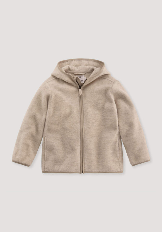 hessnatur Kinder Fleece Jacke Regular aus Bio-Merinowolle mit Bio-Baumwolle - beige - Größe 110/116
