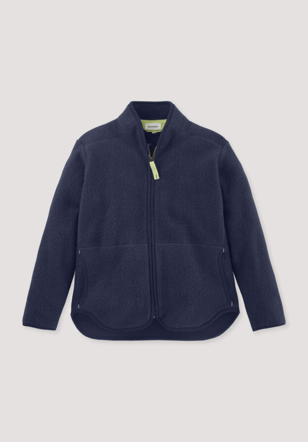 hessnatur Kinder Fleece Jacke Regular aus Bio-Baumwolle - blau - Größe 158/164