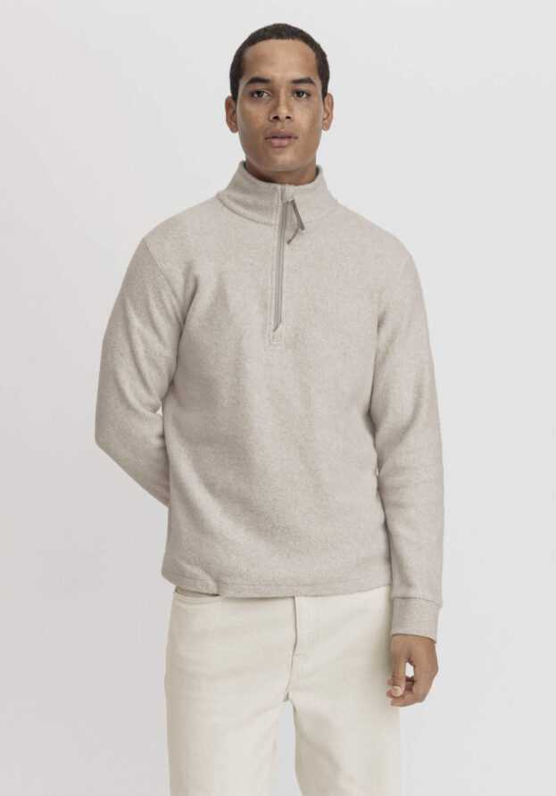 hessnatur Herren Fleece Troyer Relaxed aus Bio-Baumwolle - beige - Größe 56