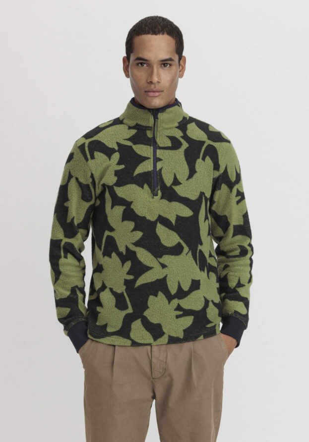hessnatur Herren Fleece Troyer Relaxed aus Bio-Baumwolle - grün - Größe 56