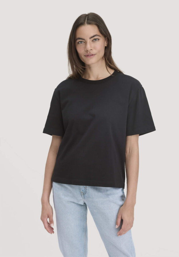 hessnatur Damen Heavy Jersey T-Shirt Oversize aus Bio-Baumwolle - schwarz - Größe 34