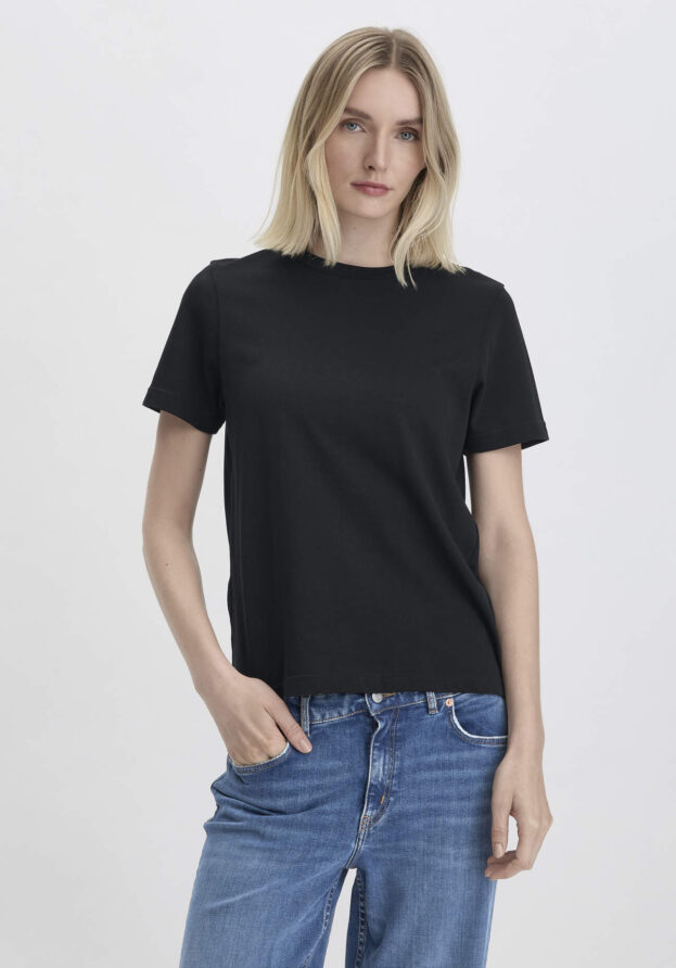hessnatur Damen Heavy T-Shirt Relaxed aus Bio-Baumwolle - schwarz - Größe 34