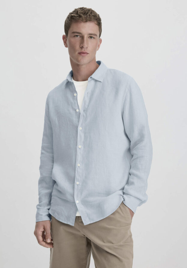 hessnatur Herren Hemd Regular aus Leinen - blau - Größe XL (43/44)
