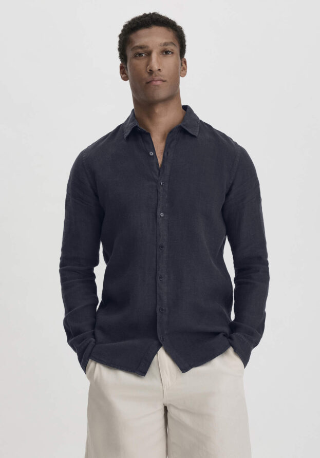 hessnatur Herren Hemd Regular aus Leinen - blau - Größe M (39/40)