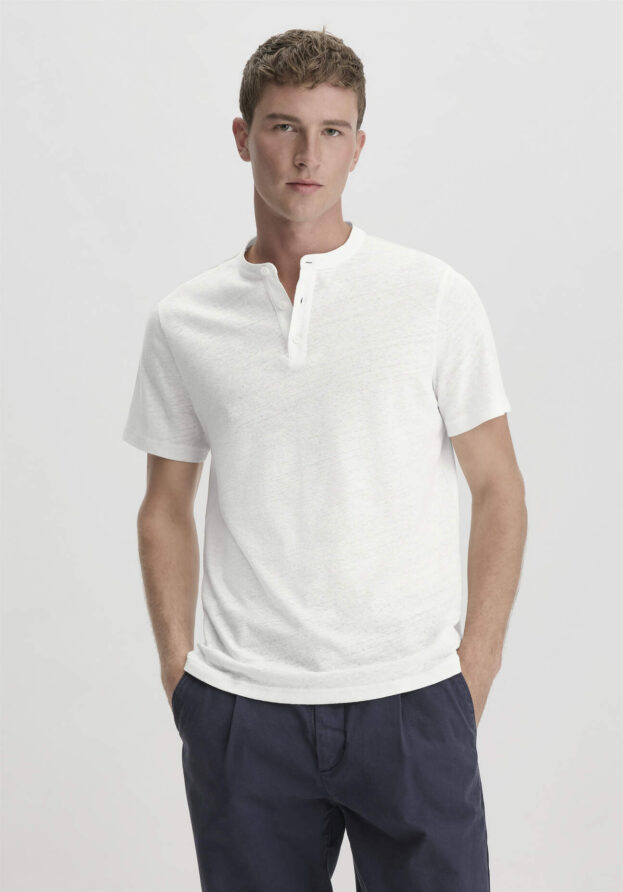 hessnatur Herren Henley Shirt Regular aus Leinen und Bio-Baumwolle - weiß - Größe 48
