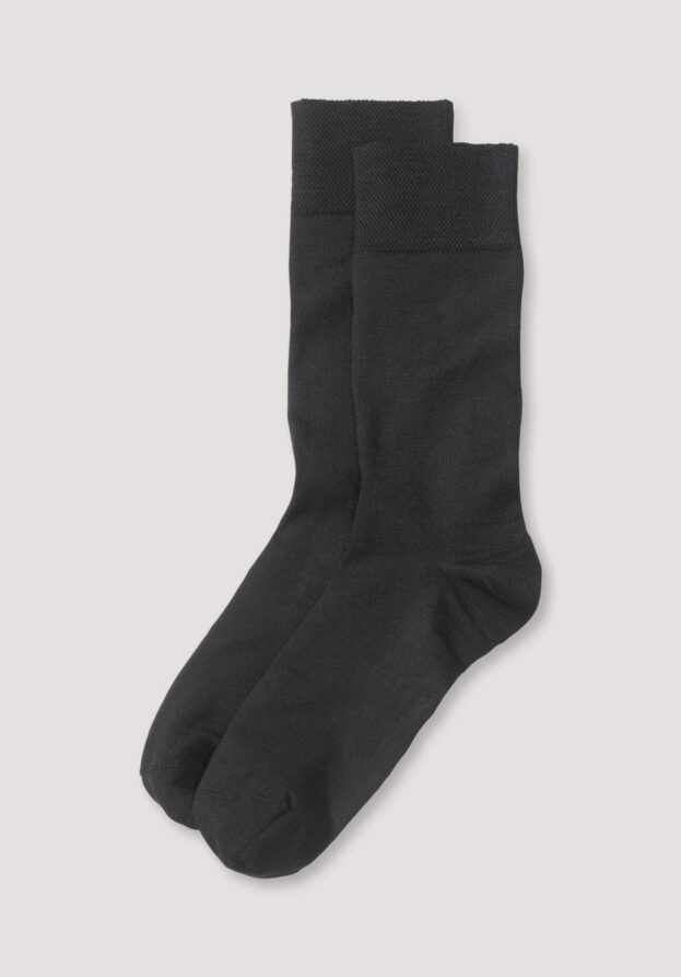hessnatur Herren Merino-Socken im 2er-Pack aus Bio-Merinowolle mit Bio-Baumwolle - schwarz - Größe 46-48
