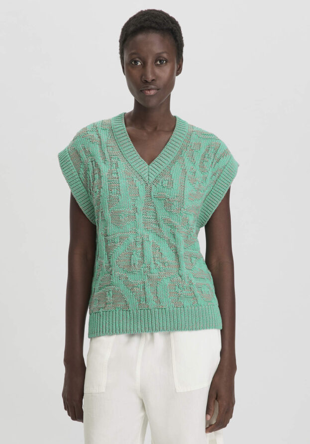 hessnatur Damen Jacquard Strick Pullover Relaxed aus Bio-Baumwolle - grün - Größe M