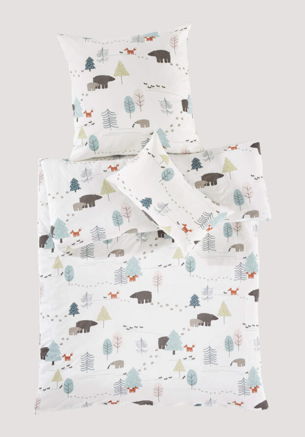 hessnatur Baby Jersey Bettwäsche-Set WALD aus Bio-Baumwolle - weiß - Größe 135x200 / 80x80 cm