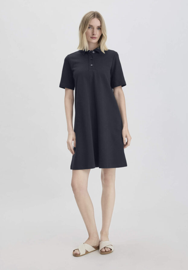 hessnatur Damen Jersey Kleid Knielang Relaxed aus Bio-Baumwolle - blau - Größe 46