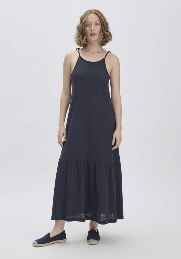 hessnatur Damen Jersey Kleid Midi Relaxed aus Leinen und Bio-Baumwolle - blau - Größe 40