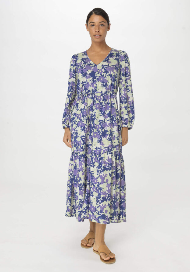 hessnatur Damen Jersey-Kleid Midi Relaxed aus Bio-Baumwolle - blau - Größe 38