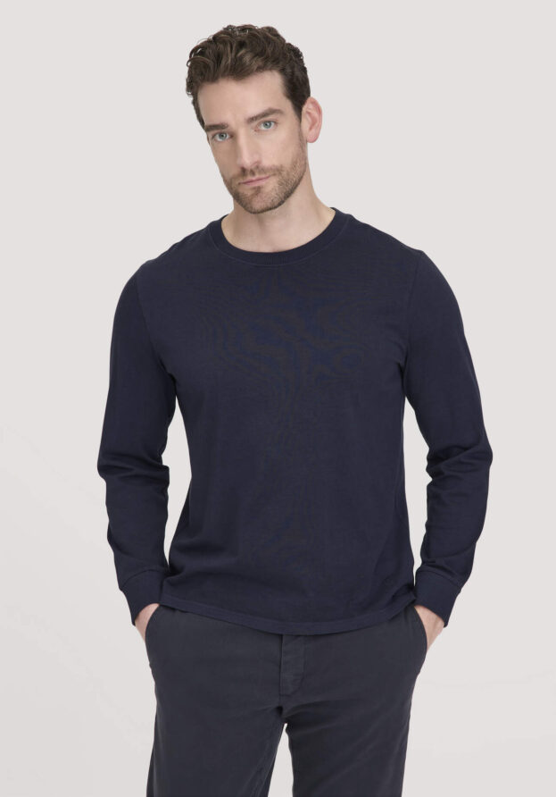 hessnatur Herren Jersey Longsleeve Relaxed aus Bio-Baumwolle - blau - Größe 48
