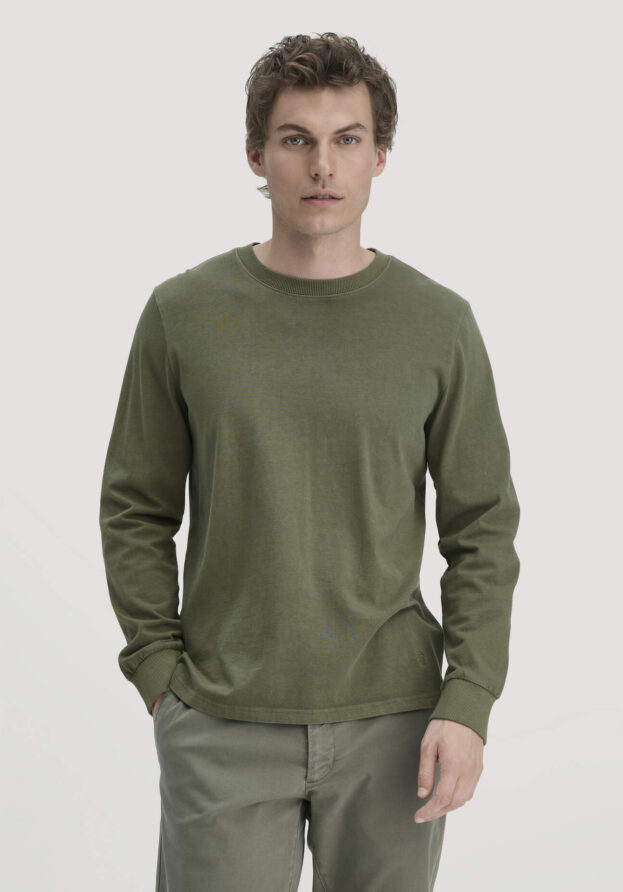 hessnatur Herren Jersey Longsleeve Relaxed aus Bio-Baumwolle - grün - Größe 52