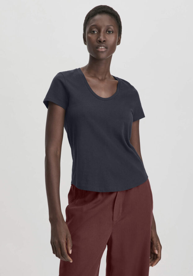 hessnatur Damen Jersey Slub T-Shirt Regular aus Bio-Baumwolle - blau - Größe 34
