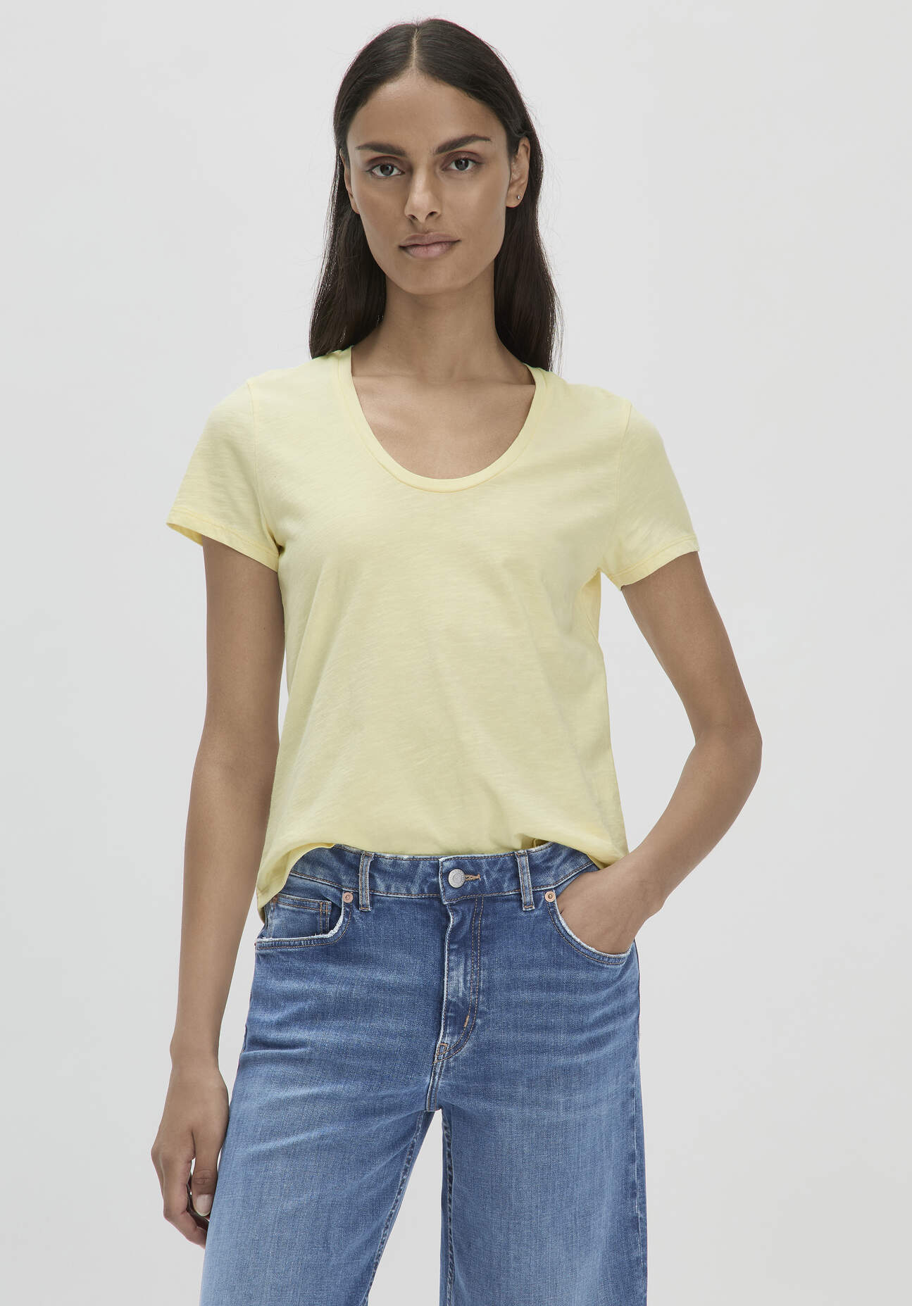 hessnatur Damen Jersey Slub T-Shirt Regular aus Bio-Baumwolle - gelb - Größe 46