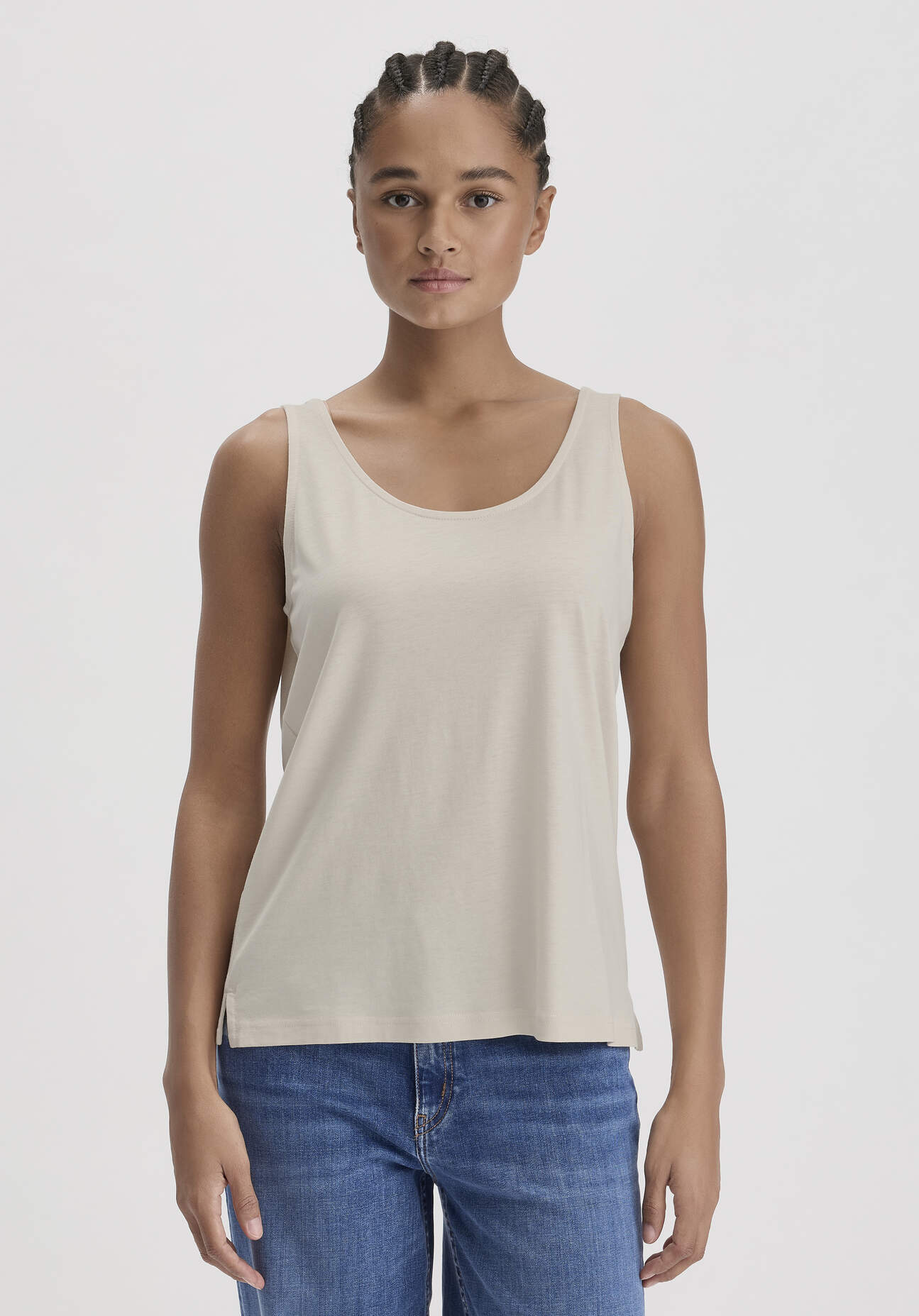 hessnatur Damen Jersey Top Relaxed aus TENCEL™ Lyocell mit Bio-Baumwolle - beige - Größe 36