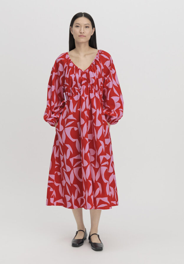 hessnatur Damen Kleid Midi Oversize aus Bio-Baumwolle - rot - Größe XS