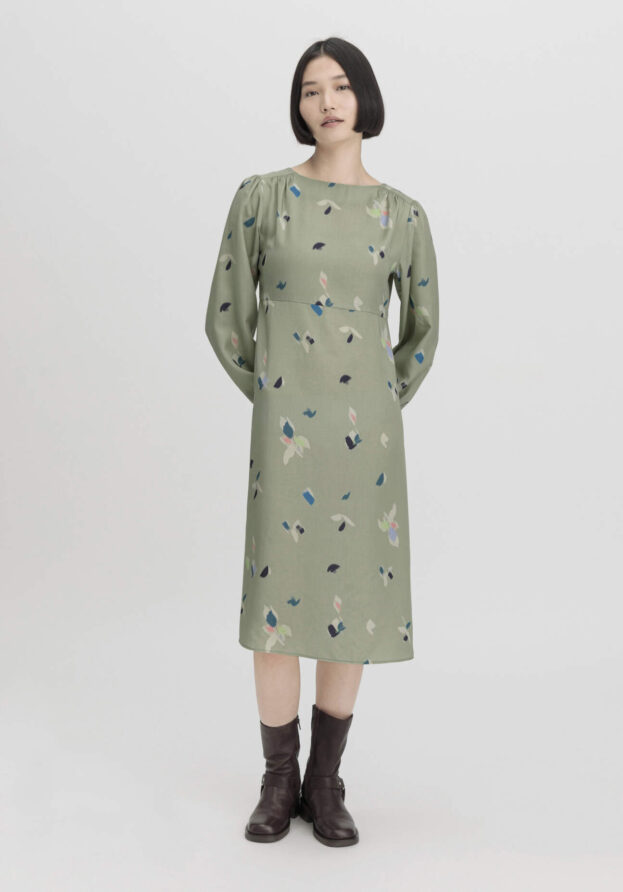 hessnatur Damen Kleid Midi Regular aus TENCEL™ Lyocell - grün - Größe 40