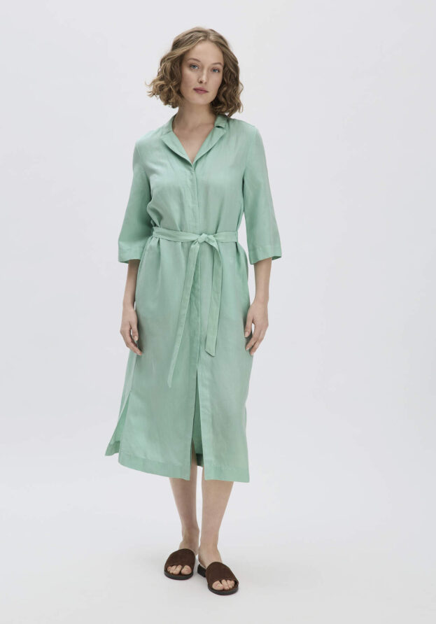 hessnatur Damen Kleid Midi Relaxed aus TENCEL Lyocell mit Leinen - grün - Größe 34