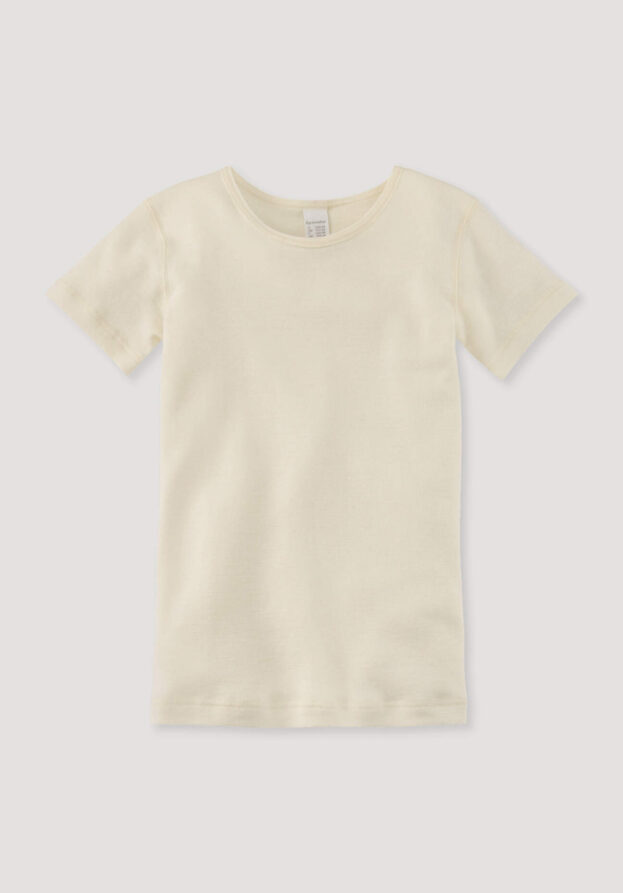 hessnatur Kinder  Kurzarmshirt aus Bio-Baumwolle mit Bio-Schurwolle und Seide - natur - Größe 134/140