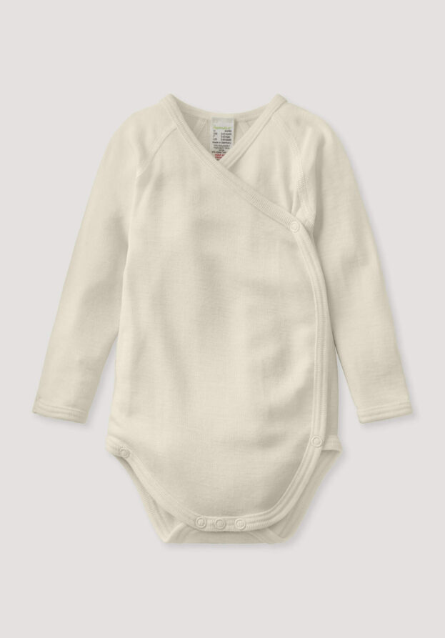 hessnatur Baby Langarm Wickelbody Slim aus Bio-Merinowolle mit Seide - natur - Größe 50/56