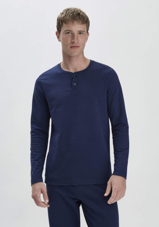hessnatur Herren Loungeshirt Regular aus Bio-Baumwolle mit Kapok - blau - Größe 50