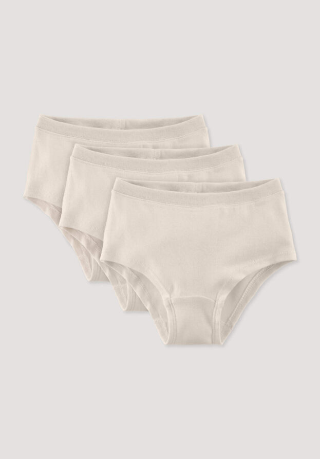 hessnatur Kinder  Mädchenpants Slim 3er-Pack aus Bio-Baumwolle - natur - Größe 134/140