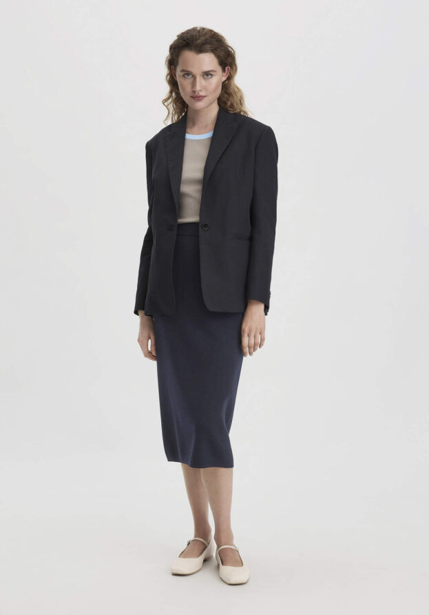 hessnatur Damen Milano Strickrock Midi Slim aus Bio-Merinowolle - blau - Größe 36
