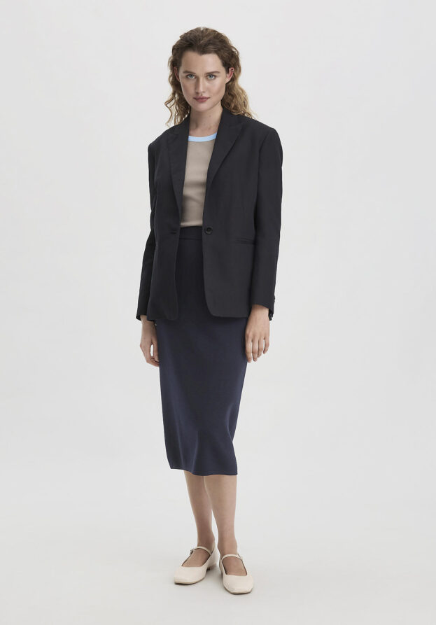 hessnatur Damen Milano Strickrock Midi Slim aus Bio-Merinowolle - blau - Größe 46